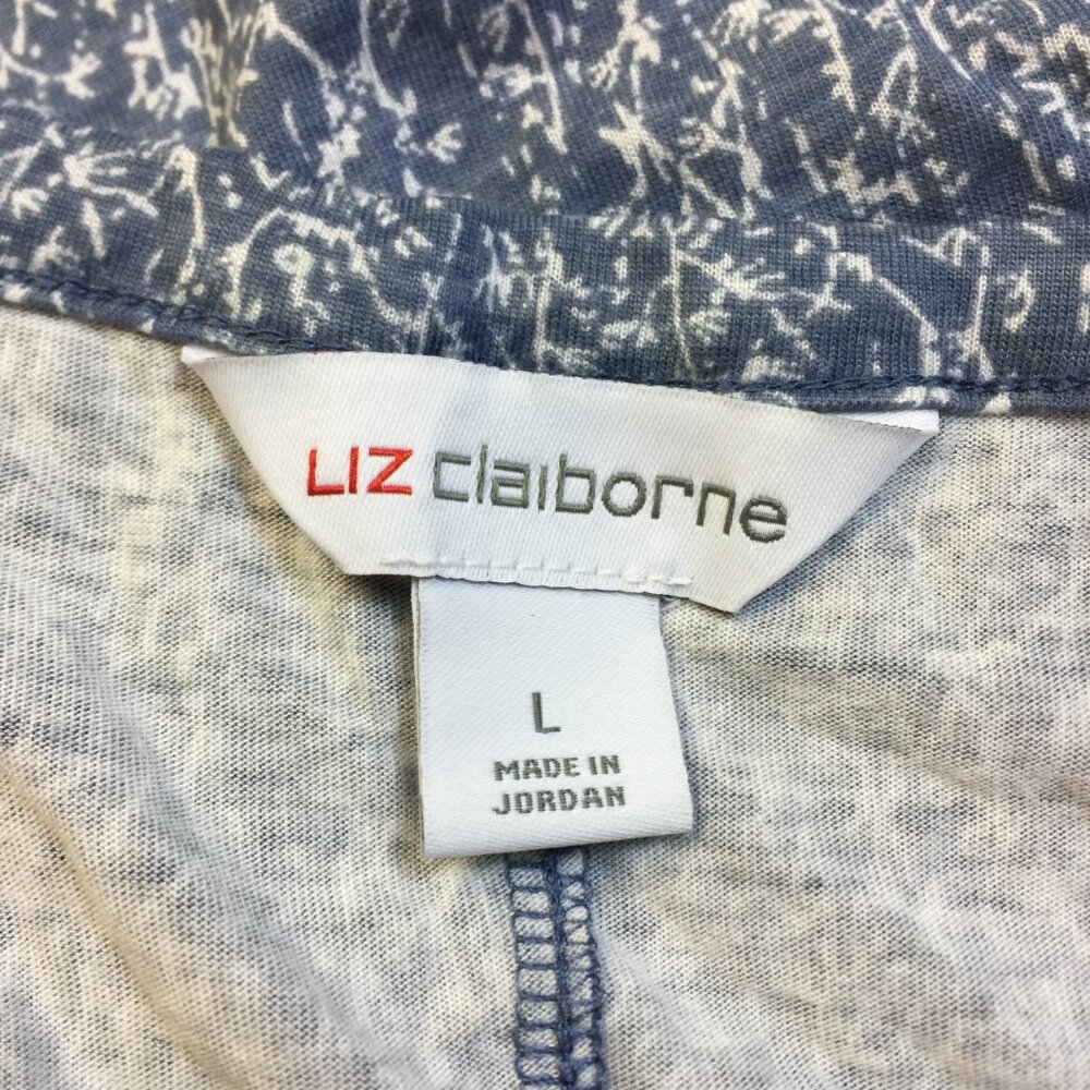 New! Liz Claiborne Blouse Tank Top L Womans Blue Printed Sleeveless Stretch - Picture 10 of 16